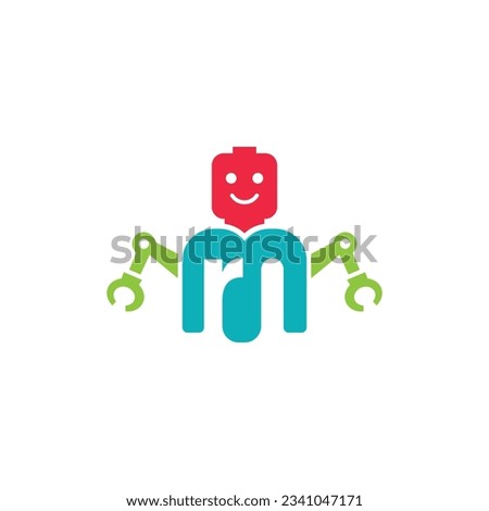 Letter MR with robotic lego logo design illustration