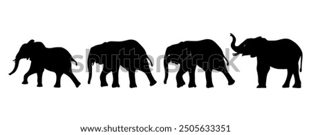 Set of Elephant Silhouettes. Silhouette of elephants. Elephant shadow hand drawn. Animal Elephant Silhouettes vector illustration