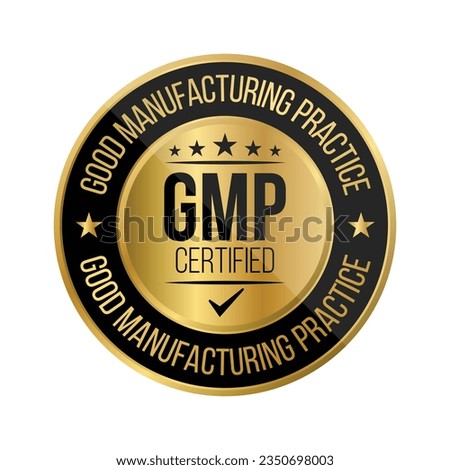 GMP Certified Badge, Good Manufacturing Practice Certified Stamp, GMP Approved Label, Packaging Design Elements, Supplement, GMP Quality Control, Medical And Health Design Element Vector Illustration