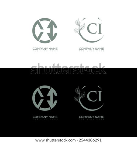 CI minimalist and classic logo set design. CI monogram circle shape vector. CI unique design.
