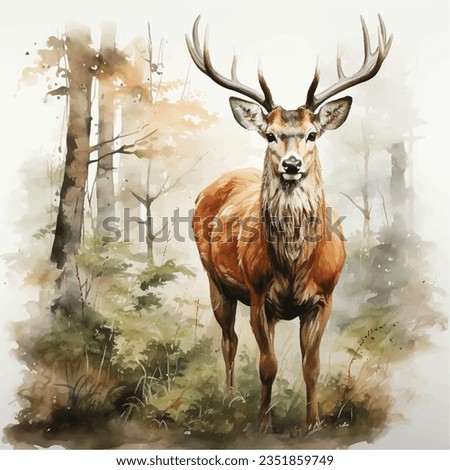 Beautiful baby deer, watercolor, with big eyes, isolated on white background, painting, brown.