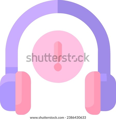 A colorful headset with a pink exclamation mark in the center. It has soft purple and pink ear pads.