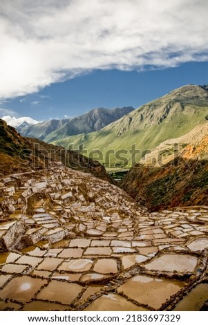 Area of Salinas de Maras in Peru. Inca Salt pans at Maras near Cuzco. Soth America Foto stock © 