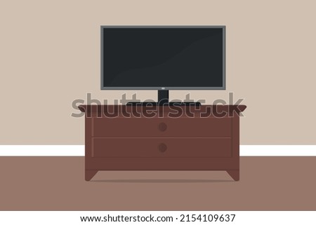 large TV in the room on a large chest of drawers