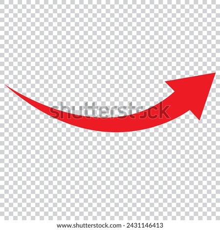 Red arrow up. Curved arrow. Color flat ui for website. Top symbol for button isolated on transparent background. Vector illustration. Replaceable vector design. In eps 10.