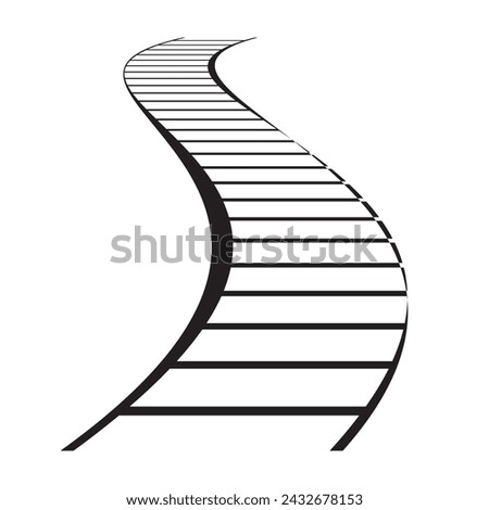 Curved railroad vector illustration of isolated on white background. Straight and curved railway train track icon set. Perspective view railroad train pathes. In eps 10
