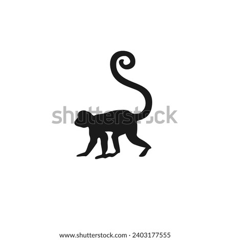 Silhouettes monkey icon on white background, vector illustration.