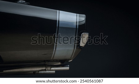 Image, Stock Photo Big black rear fender of an american road cruiser of the fifties in front of the window of an old house at the Golden Oldies in Wettenberg Krofdorf-Gleiberg near Giessen in Hesse, Germany.