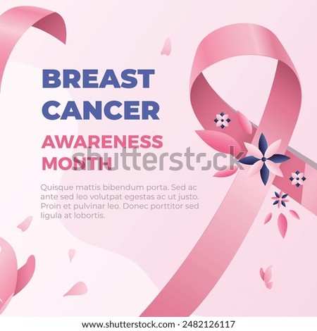 Breast Cancer Awareness Month banner, with pink ribbon, flower and cloud elements examination Mammography Ensuring Early Detection. Set of vector greeting cards, banners, post