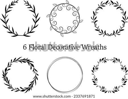 Leaves Line Art Pattern Border, for Garden Circle Wreaths Ornamental Outline