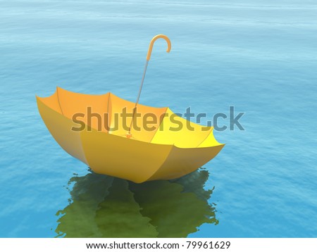 Yellow umbrella on a blue sea. 3d illustration.