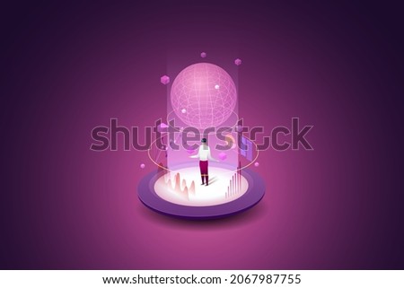 Experience 3D Metaverse, a virtual reality technology for users digital devices future technology. isometric vector illustration.