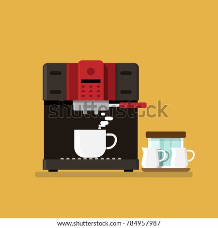 Coffee machine and Coffee cup flat style. isolated on background. vector illustration