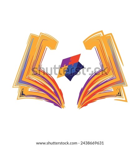 Book Logo Design Concept With Graduation Cap Vector, Autism Awareness Concept