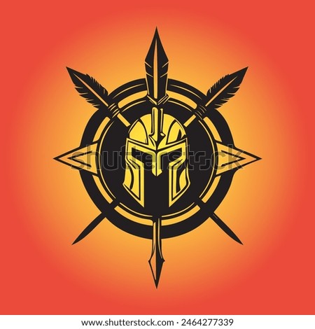 A Majestic Helmet Logo with Wings and Spear, Exuding Power and Watchful Protection