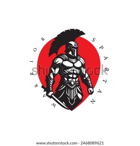 Bold Spartan Warrior in Red Circle - Symbol of Strength and Determination, Embodying Resilience and Courage