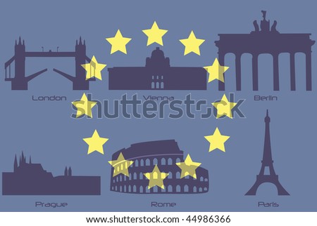 Landmarks of important capital city of European Union.