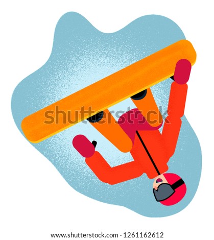 Man skates on a snowboard. Winter extreme snow sport. outdoor activities, competitions in freestyle snowboarding. Flat style with fluid soft edges bounding box with noisy texture