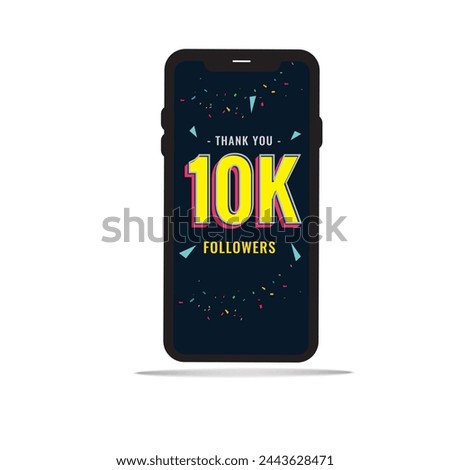 Thanks for 10K followers to subscribe  Congratulation card design for mobile screen celebrates a many large number of subscribers. purple color background.