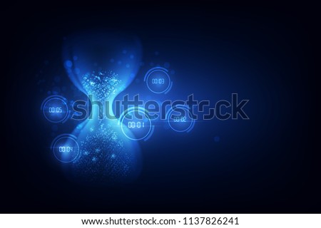 Abstract  Futuristic Technology Background Hourglass with Digital number timer concept and countdown, vector transparent