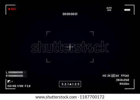 Camera viewfinder. Viewfinder camera recording. Video screen on a black background. vector illustration