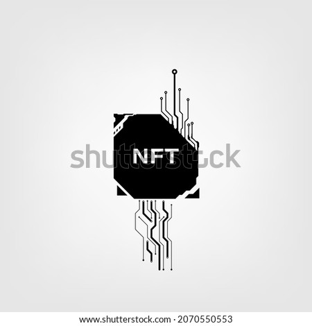 Token NFT text on CPU chip with digital circuit board background. Concept of NFT becomes more popular and well known. Product from crypto currency technology