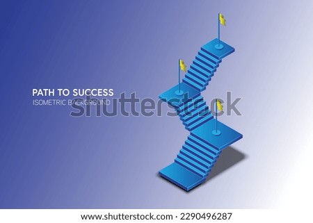 The concept of the path to success on a blue background. Staircase up in a isometric style. Digital path abstract vector illustration