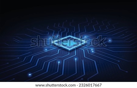 Abstract technology chip processor background circuit board and html code,3D illustration blue technology background vector.	
