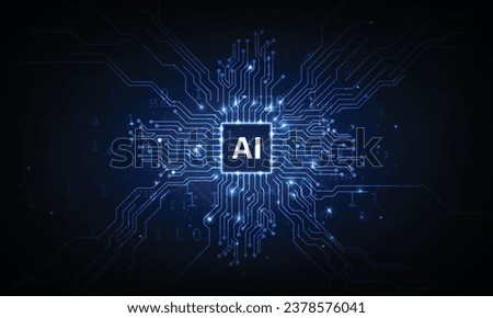 Vector futuristic microchip CPU circuit board blue light. Technology abstract background.