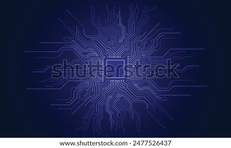 Abstract technology chip processor background circuit board and html code,3D illustration blue technology background vector.