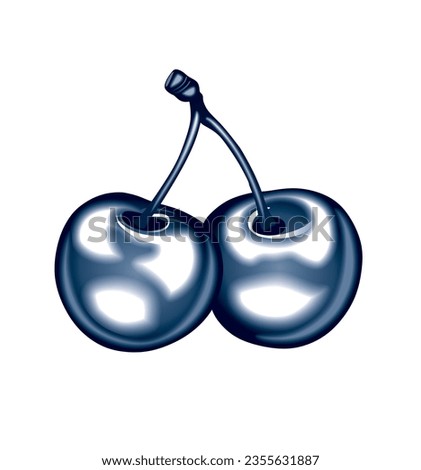 two cherries made of metal, vector drawing