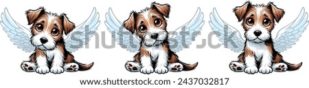 small shaggy curious puppy with angel wings