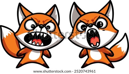 two little angry red foxes, vector drawing