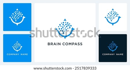 Vector of brain compass icon and logo design template