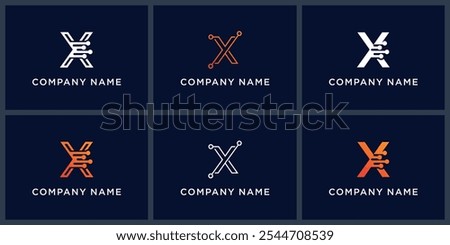 Vector set letter X smart tech logo design.