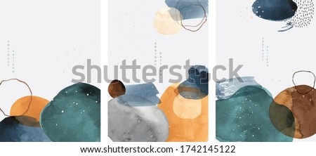 Abstract arts background with painting brush texture vector. Watercolor stain elements with Japanese wave pattern. Poster and card design in Asian style.