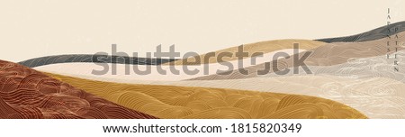 Japanese background with hand drawn wave vector. Abstract template with line pattern. Mountain layout design in oriental style. 