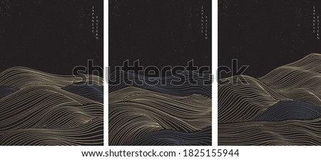 Abstract landscape background with line pattern vector. Japanese wave template in oriental style.