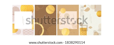 Abstract background in oriental style. Chinese new year banner. Geometric line with Japanese pattern vector. Circle shapes in oriental template. Gold texture template.