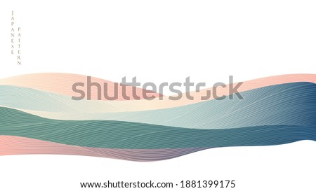 Art landscape background with gradient texture vector. Line pattern with mountain banner in oriental style.