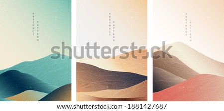 Abstract landscape background with Japanese pattern vector. Mountain template with line elements in Asian style