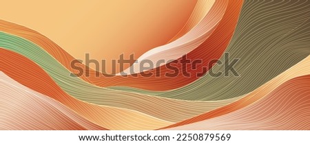 Abstract art template with curve pattern. Japanese background with hand drawn line wave pattern vector. Mountain forest banner design in oriental style
