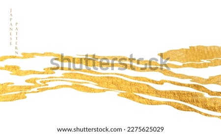 Gold brush stroke texture with Japanese ocean wave pattern in vintage style. Abstract art landscape banner design with watercolor texture vector