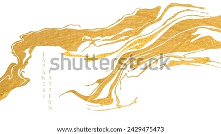 Gold brush stroke texture with Japanese ocean wave pattern in vintage style. Abstract art landscape banner design with watercolor texture vector	