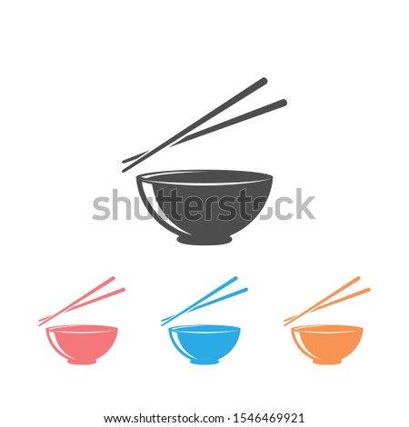 Bowl and chopsticks icon set flat style. Vector