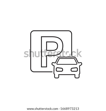 Car parking line icon on white. Vector