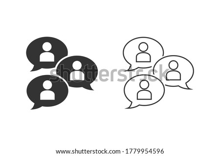 Group chat bubbles or forum discussion with multiple people chatting flat vector line icon set for apps