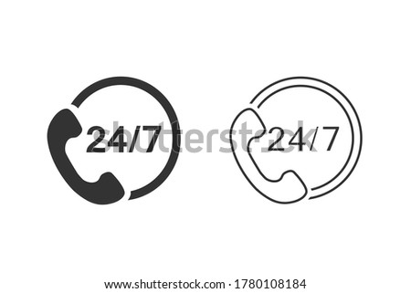 24/7 call center support vector line icon set