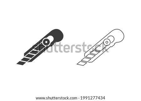 Cut here icon set, stationery knife, cutter for opening packaging, flat symbol on white background - editable stroke vector illustration Photo stock © 