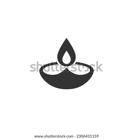 Diya glyph icon. Silhouette symbol. Islamic oil lamp. Diwali. Festival of lights. Burning bowl oil lamp. Negative space. Vector isolated illustration